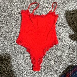 Skin Red Lace Trim Chemise